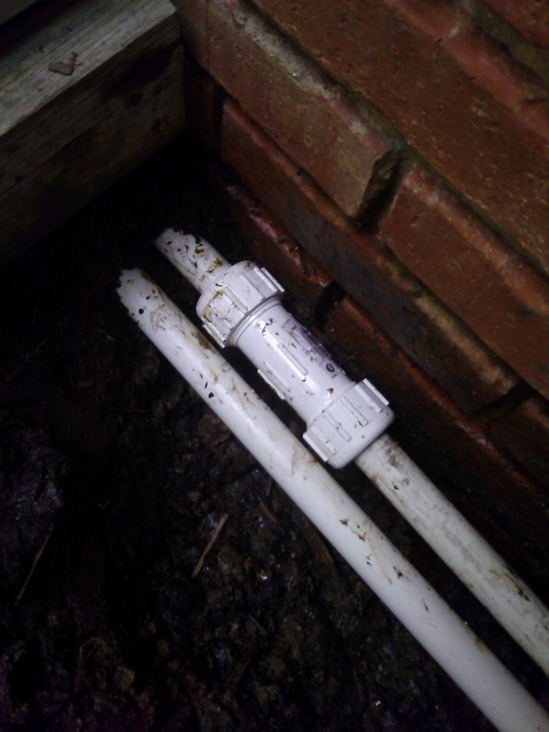 The repaired line with new PVC couplings