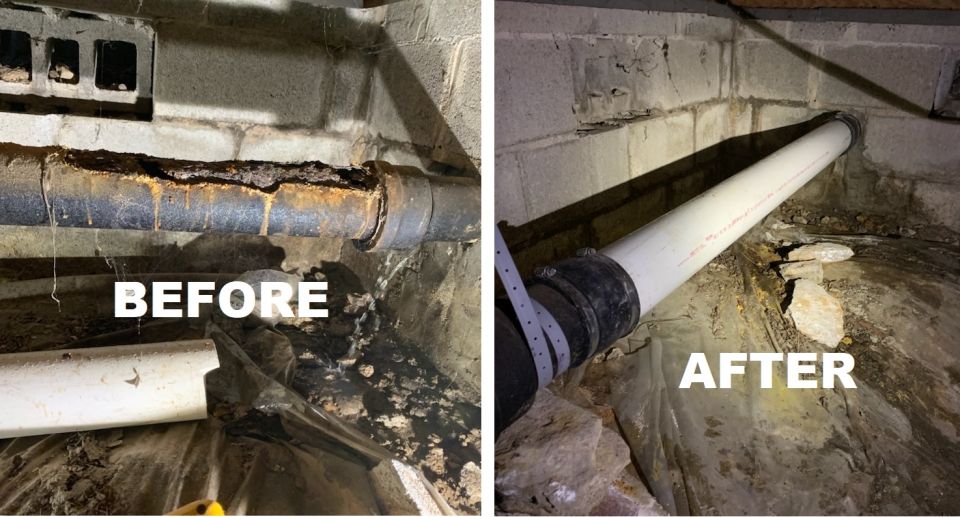 Before And After Drain Pipe Replaced